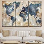 Art mural carte du monde en trois parties