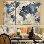 Décoration intérieure carte du monde triptyque