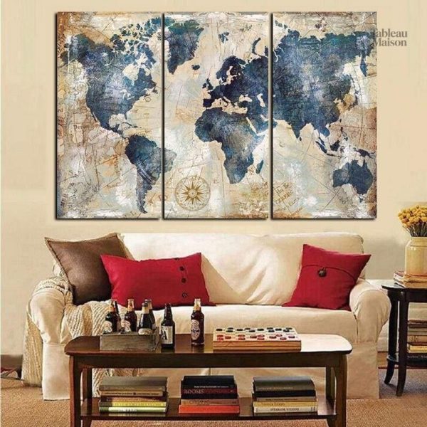Carte du monde en triptyque pour bureau