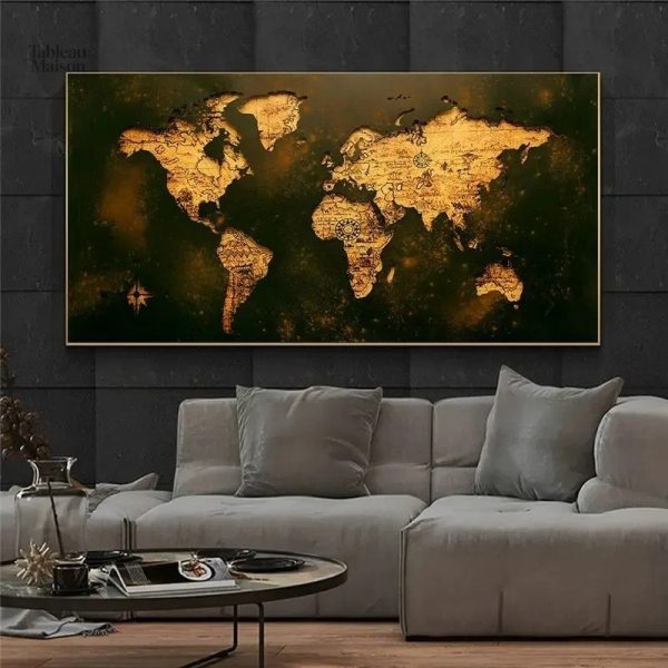 Carte du monde art mural style rétro
