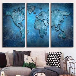 Tableau carte du monde bleue décoratif