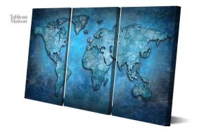 Décoration murale carte du monde en bleu élégant