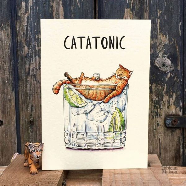 Tableau Catatonic Cocktail - art de chat moderne