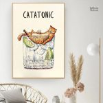 Illustration de chat humoristique sur fond coloré