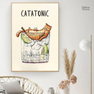 Illustration de chat humoristique sur fond coloré