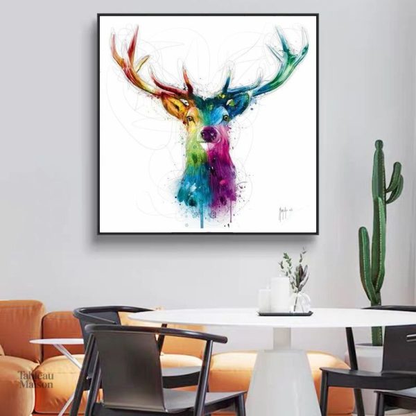 Tableau coloré représentant un cerf vibrant et artistique