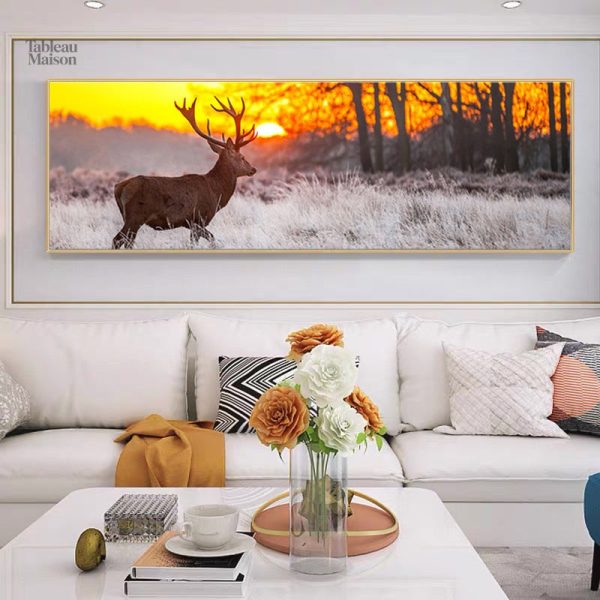 Décor mural cerf, ambiance crépusculaire