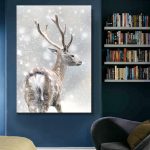Tableau cerf dans un paysage enneigé