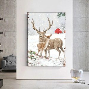 Art mural représentant un cerf et une biche