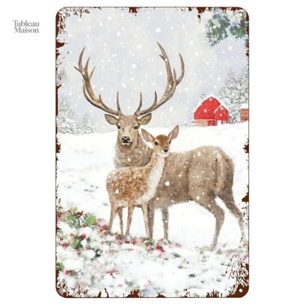 Tableau sur le thème de la faune avec cerf et biche