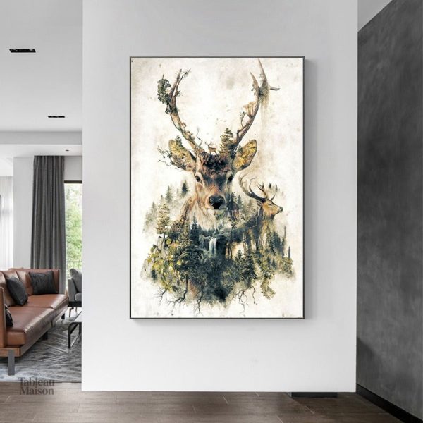 Tableau cerf dans une forêt apaisante