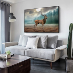 Détails d'un tableau de cerf dans un paysage montagnard