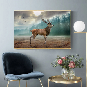 Illustration de cerf majestueux sur fond de montagnes