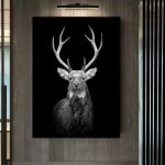 Tableau cerf noir et blanc moderne