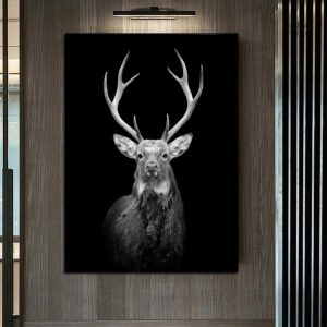 Tableau cerf noir et blanc moderne