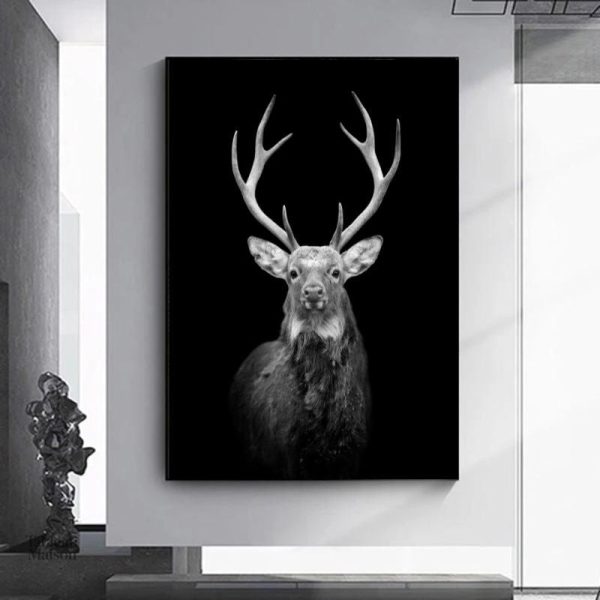 Art mural cerf monochrome élégant