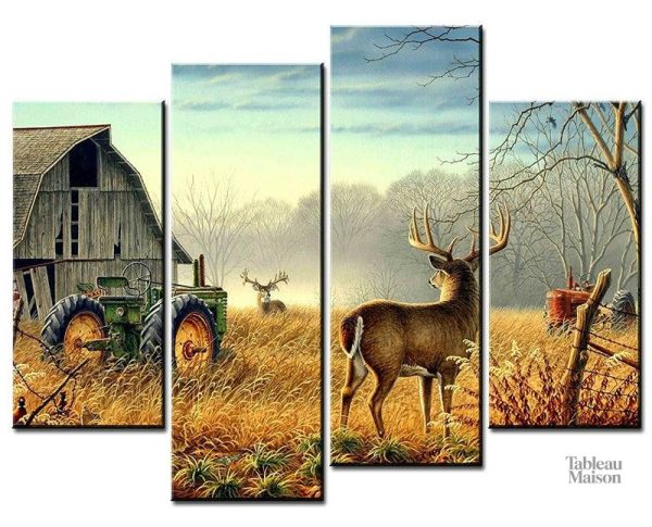 Tableau cerf "Nature vs Hommes" en décoration murale