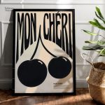 Tableau décoratif cerise sur fond coloré