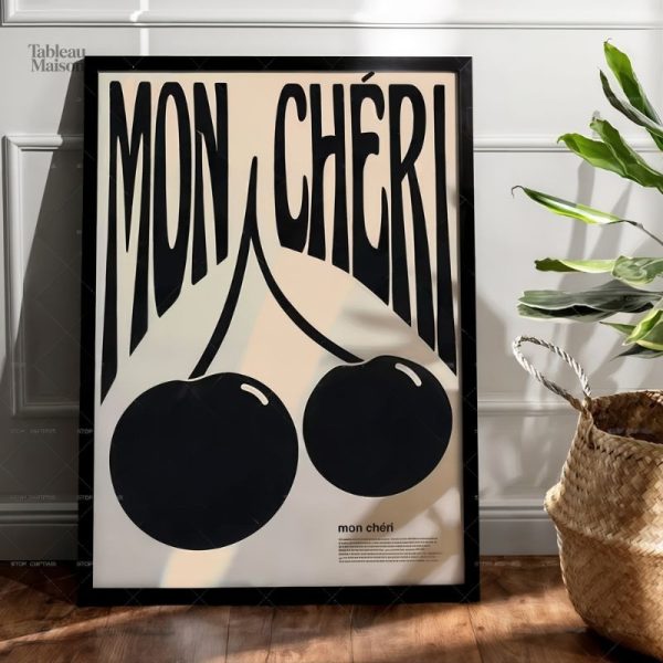 Tableau décoratif cerise sur fond coloré