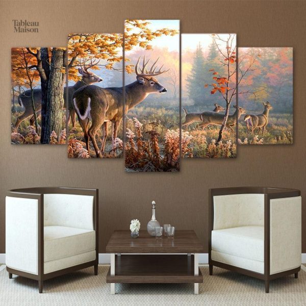 Tableau représentant des cervidés en milieu naturel