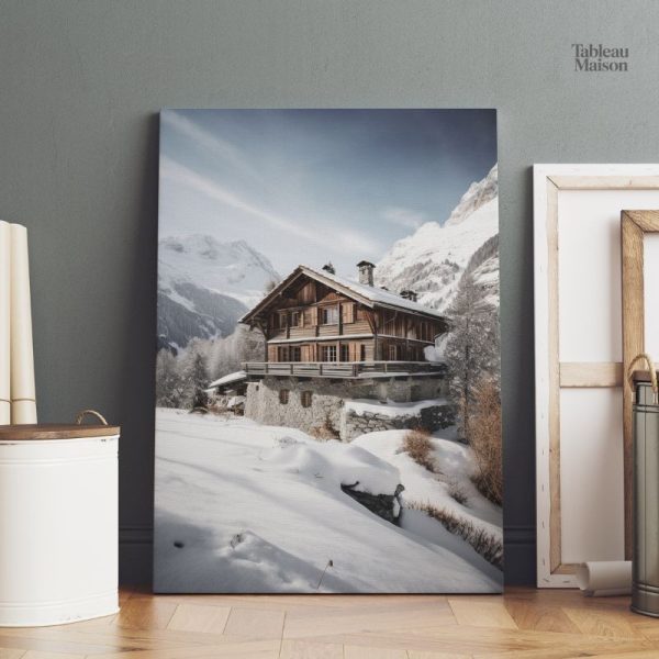 Tableau montagne chalet, décoration murale nature