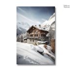 Peinture représentant un chalet en montagne, ambiance alpine