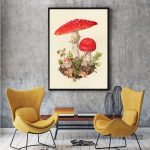 Tableau cuisine avec motifs de champignons colorés et stylisés
