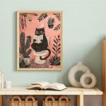Tableau chat aux toilettes, décoration humoristique
