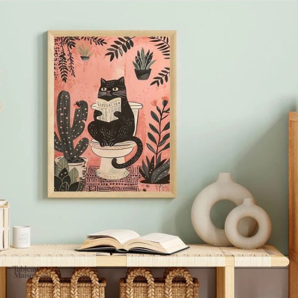 Tableau chat aux toilettes, décoration humoristique