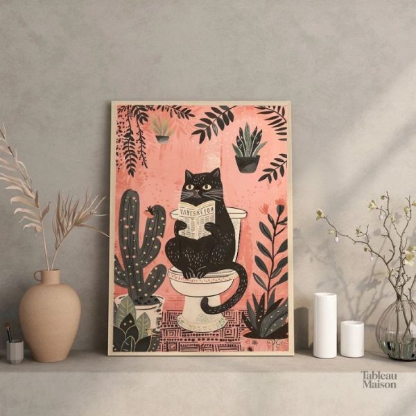Art mural chat en train d'utiliser les toilettes