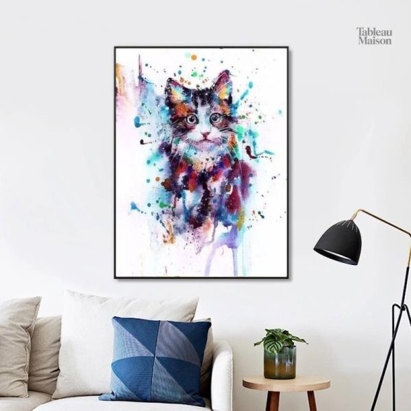 Tableau chat coloré vibrante et artistique