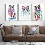 Tableau coloré représentant un chat stylisé