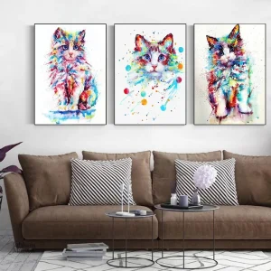 Tableau coloré représentant un chat stylisé