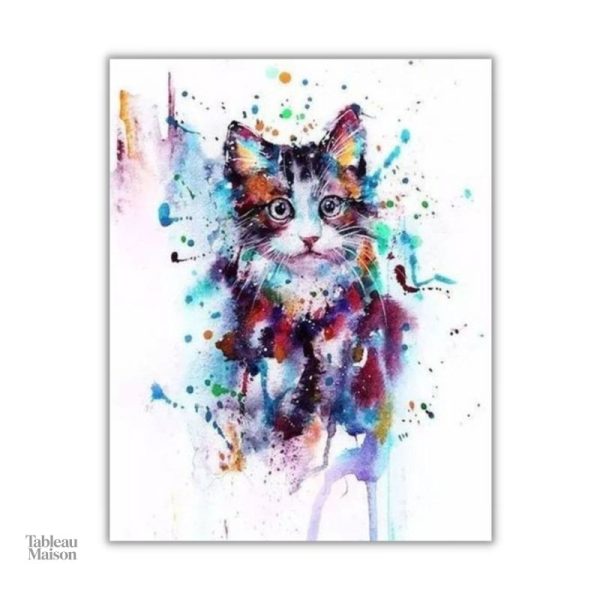 Tableau coloré d'un chat sur fond lumineux