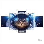 Art mural représentant un chat explorant l'univers étoilé