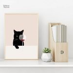 Tableau chat avec un verre de vin décoratif