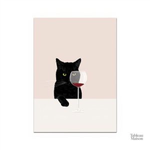 Illustration d'un chat élégant et d'un verre de vin
