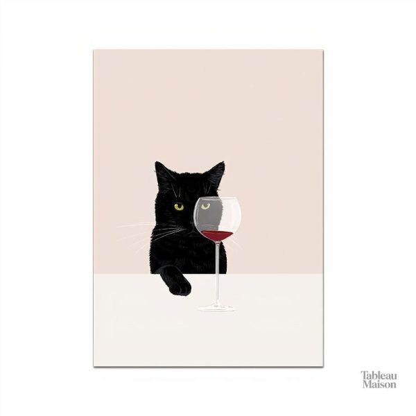 Illustration d'un chat élégant et d'un verre de vin