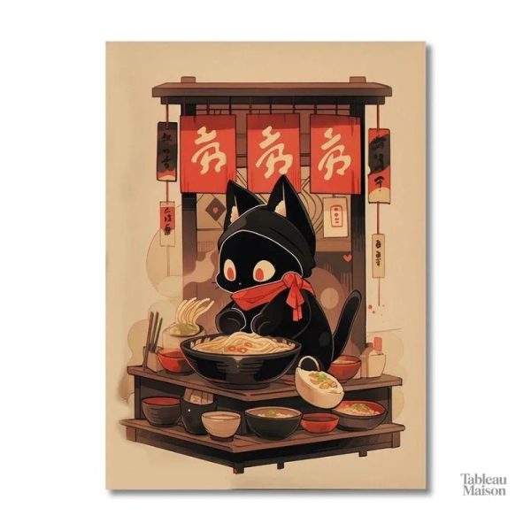 Art mural japonais mettant en avant un félin
