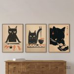 Art mural chat sur fond coloré et tendance