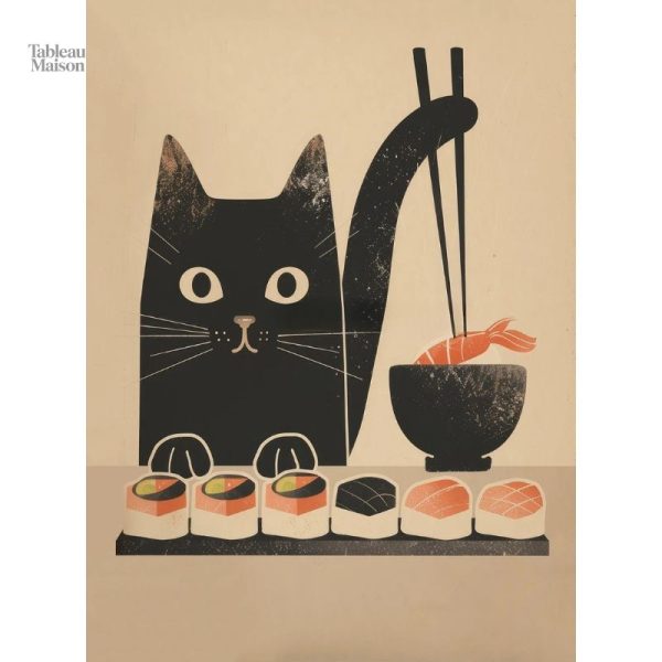 Tableau chat avec thème japonais et sushi