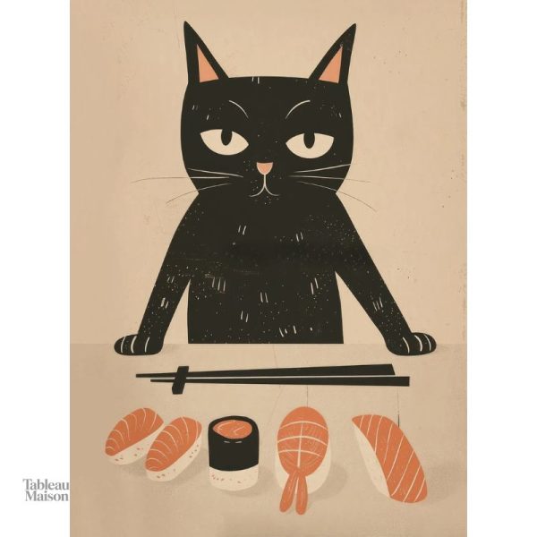 Décoration murale chat gourmand de sushis