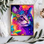 Tableau décoratif chat aux couleurs vives et variées