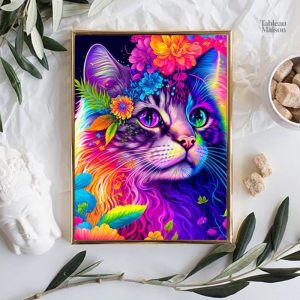 Tableau décoratif chat aux couleurs vives et variées