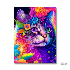 Œuvre d'art chat avec motifs colorés et modernes