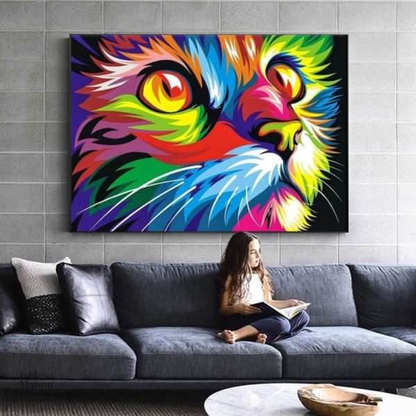 Tableau chat pop art coloré et moderne