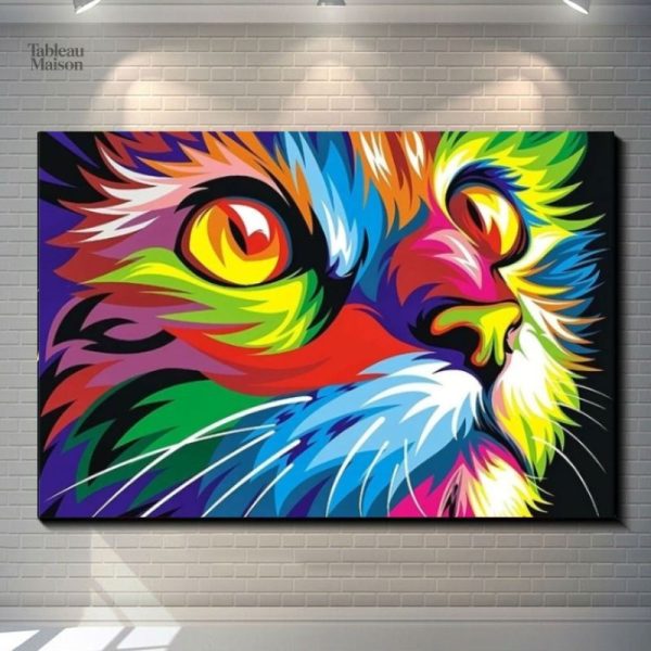 Tableau pop art représentant un chat artistique