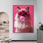 Tableau moderne de chat aux couleurs vives et audacieuses