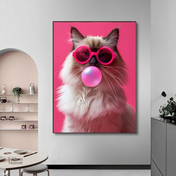 Tableau moderne de chat aux couleurs vives et audacieuses
