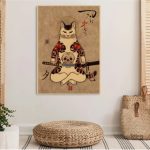 Art mural représentant un chat dans un style Yakuza